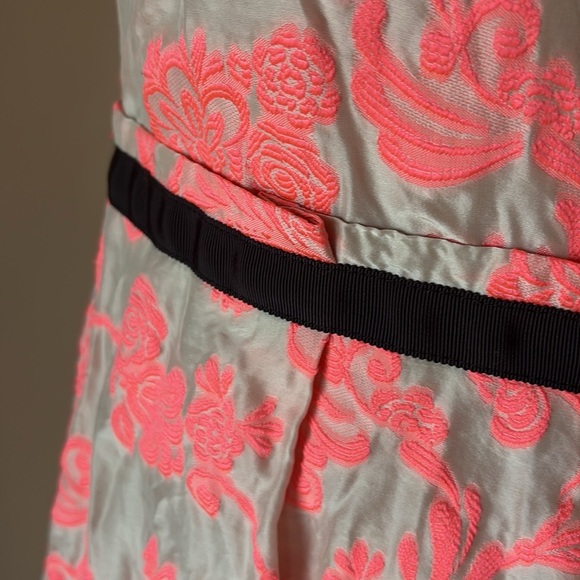 Loft petite SILK jacquard textured Sleeveless mini dress neon pink cream A line - Picture 3 of 14
